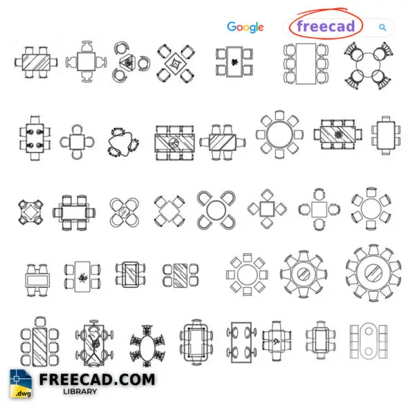2D block Dining tables in DWG