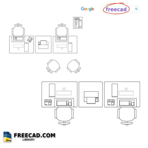 Tables with computers DWG format CAD