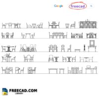 2D Tables and chairs in elevation in DWG file | Library AutoCAD Free