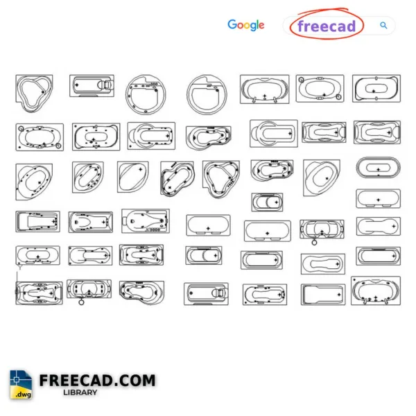 Standard Bathtub CAD 2D in DWG file AutoCAD Free